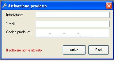 Inserire in questa scheda il nome dell intestatario della licenza, un indirizzo e-mail valido ed il codice di attivazione, quindi cliccare sul pulsante Attiva.