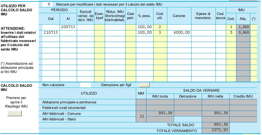 Questo comporterà il calcolo del saldo in base alla nuova