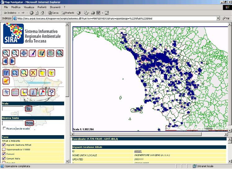 Georeferenziazione del catasto impianti di gestione rifiuti.