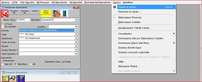 Amministrazione Del Personale - OPZIONI Opzioni di calcolo.