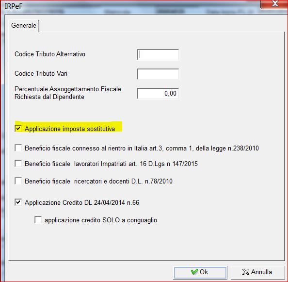 LAVORO PRECEDENTE, viene tolto, dall ultima data decorrenza presente nell inquadramento aziendale sezione IRPEF,il flag Applicazione Imposta Sost. DL27/05/2008 n. 93.