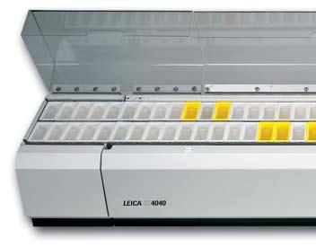 Sistema lineare di colorazione Leica ST4040 per una colorazione automatica dei vetrini Leica ST4040 è stato progettato per soddisfare le esigenze dei moderni laboratori ad elevato volume produttivo.