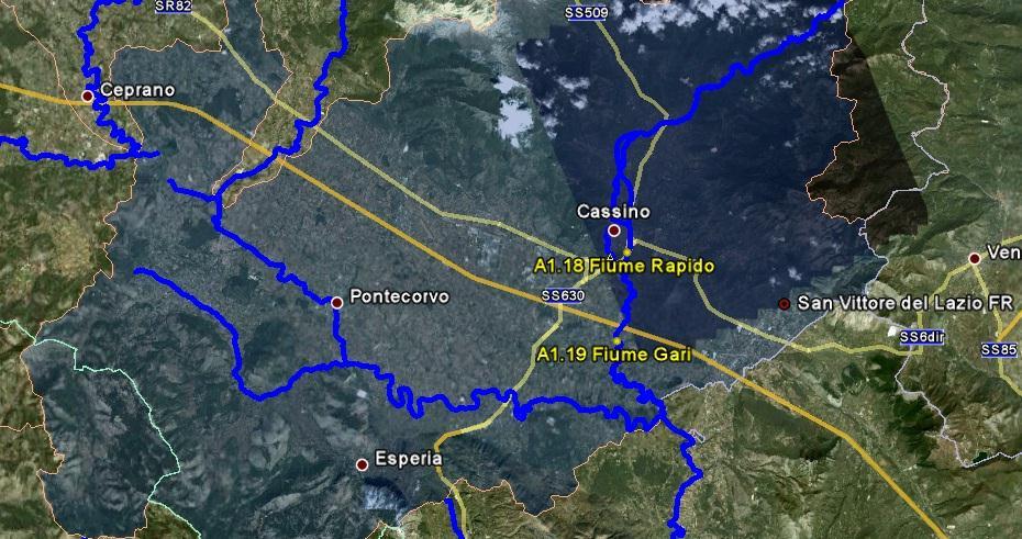 Posizione dei punti di campionamento della rete di monitoraggio della qualità delle acque superficiali nell area dei