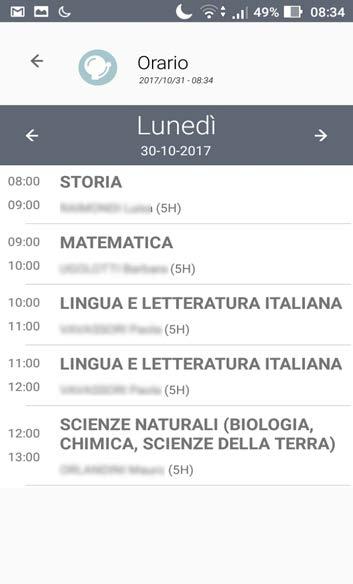 Orario: viene mostrato l'orario giornaliero della classe.