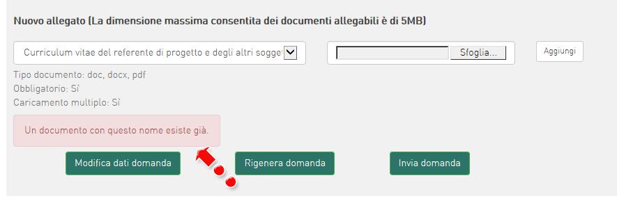 Figura 33 Caratteristiche allegato Il sistema avviserà l utente se l allegato caricato non è nel formato richiesto