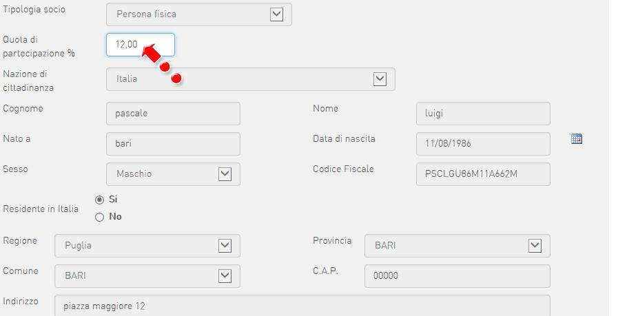 Figura 83 Modifiche quote soci Figura 84 Modifiche quote soci La percentuale di quota posseduta dal Rappresentante legale, invece,