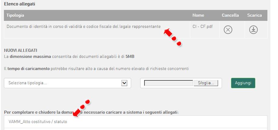 Figura 91 Caricamento allegato Figura 92 Aggiornamento elenco allegati obbligatori Soltanto dopo aver caricato tutti gli allegati