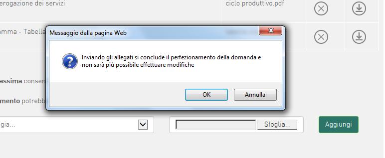 Figura 93 Invio allegati Cliccando su Invia allegati un messaggio avviserà l utente che con l invio non sarà più possibile effettuare modifiche (Figura 94).