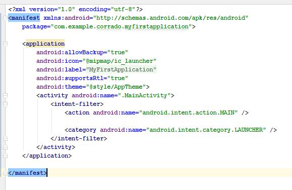 ANDROIDMANIFEST.XML Il nodo <application> contiene le componenti usate nell applicazione.