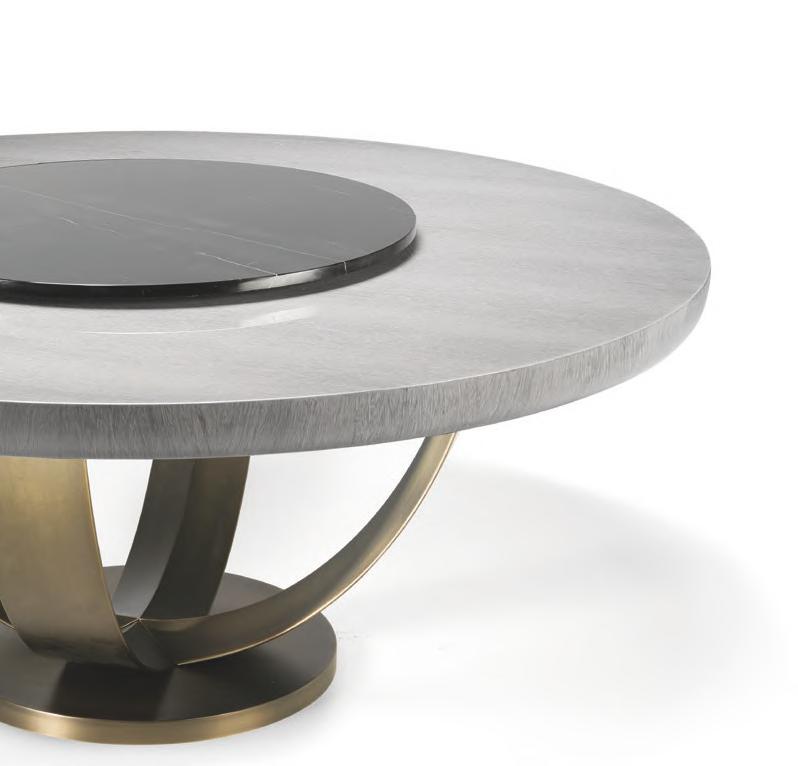 Dining table with metal base in a bronze