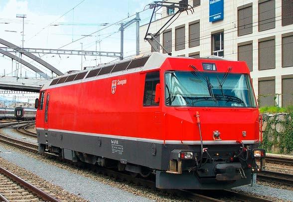 Locomotiva pubblicitaria Ferrovia retica (RhB) Bacino di utenza regione dei Grigioni La locomotiva pubblicitaria RhB circola su tutta la rete ferroviaria della Ferrovia retica (la locomotiva