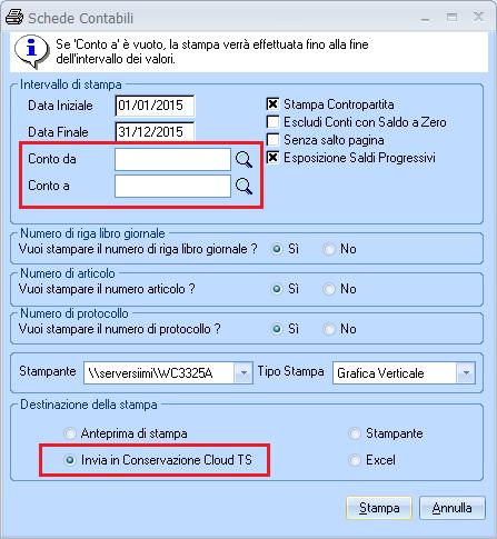 Le Schede Contabili disponibili in Partitari nel menù Stampe.