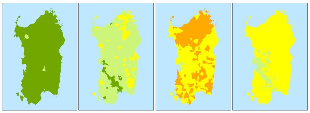 REGIONE SARDEGNA Impatto potenziale INCENDI Sorgente di pericolo Giorni estivi (Tmax > 25 C) Temperatura media ( C) Giorni secchi consecutivi Esposizione Sensitività Capacità adattiva Densità della