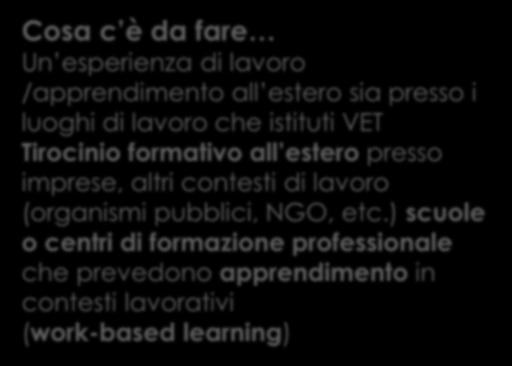 neodiplomati/ qualificati Cosa c è da fare Un esperienza di lavoro