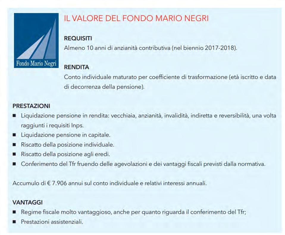 Previdenza Complementare Integrativa - Fondo Mario Negri Il Fondo Mario Negri è l istituto di previdenza complementare integrativa creato nel 1957 grazie a un lascito testamentario del Cavalier Mario