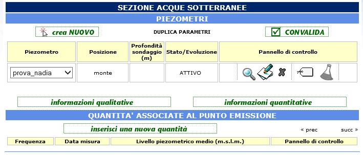 5.10.3 informazioni quantitative Per inserire le informazioni quantitative (data misura e livelli misurati) bisogna cliccare su