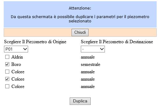 duplicarli nei piezometri voluti. Per duplicare cliccare su duplica parametri.