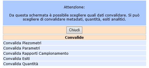 5.10.5 Convalida Per convalidare i piezometri, cliccare su convalida La schermata che