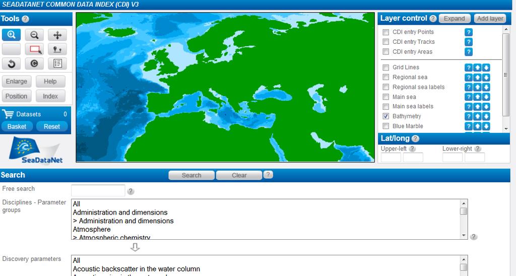 SeaDataNet: SERVIZI PER I DATI Interfaccia per la ricerca dei dati Strumenti per