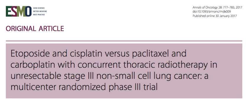 In termini di OS Etoposide/Cisplatino è superiore a CBDCA/Taxolo nel trattamento concomitante a RT Etoposide/Cisplatino