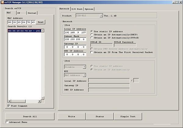 Configurazione del LineConcentrator Per la configurazione dei moduli CIE-H12 installati è necessario avviare su di un PC connesso alla stessa LAN del modulo il programma per windows eztcp Manager