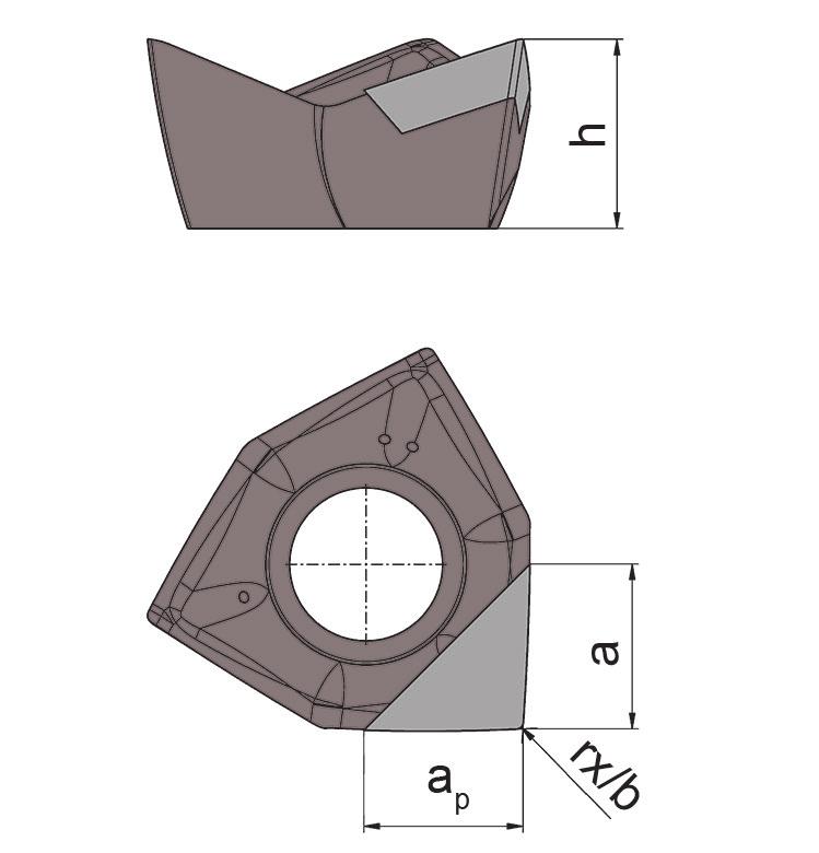 Plaquette amovible DA32 Profondeur de coupe jusqu à Profondità di taglio fino a 3,8 mm Diamant con riporto in diamante pour Corps de fraise per Corpo fresa DA32 Ds a p a h r x b x 45 HD05 PD75 DA32.