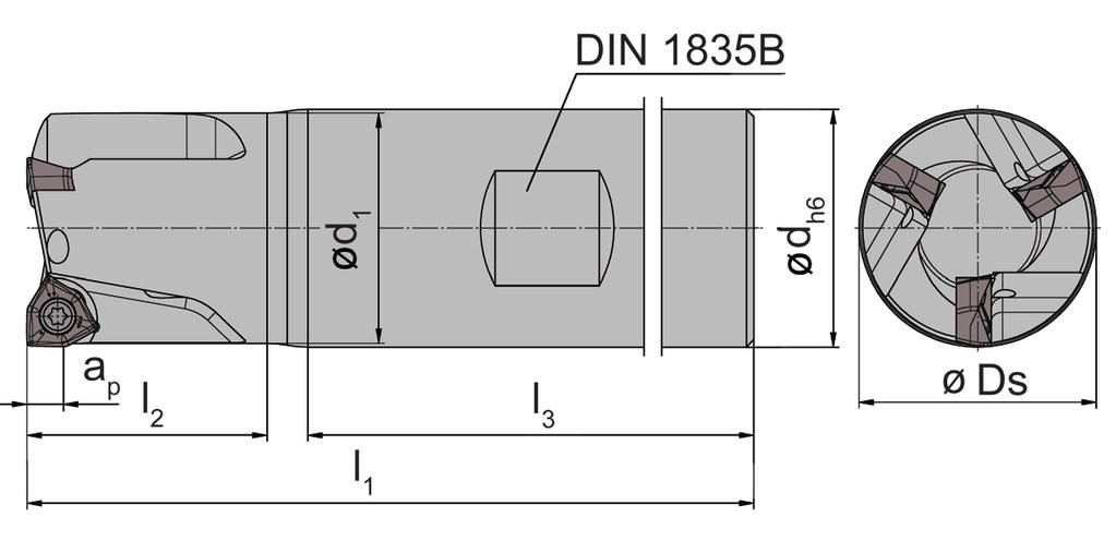 Corps de fraise Corpo fresa DA31/DA32 Diamètre de coupe Diametro Ds 16-32 mm atière du corps: Acier (non recommandé pour le frettage) Gambo in acciaio (sconsigliato per calettamento a caldo) pour