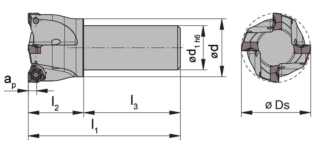 Corps de fraise Corpo fresa DA31 Diamètre de coupe Diametro Ds 20-32 mm pour CNC per torni CNC pour Plaquette amovible per DA31 Z Ds d l 1 d 1 l 3 a p Plaquette DA31.020.D160.
