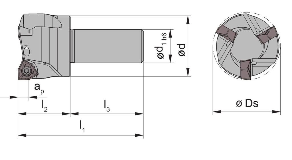Corps de fraise Corpo fresa DA32 Diamètre de coupe Diametro Ds 20-32 mm pour CNC per torni CNC pour Plaquette amovible per DA32 Z Ds d l 1 d 1 l 3 a p Plaquette DA32.020.D160.