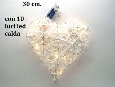 16946 Cuore bianco glitter luci 30cm.