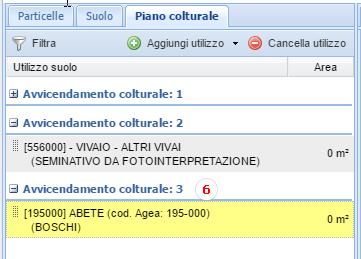 suolo scelto. Figura 44 Inserimento nuovo avvicendamento colturale 7) Selezionare il nuovo record inserito.