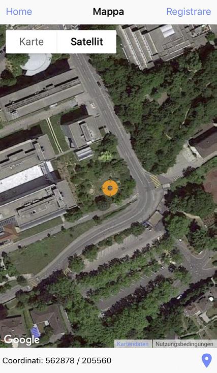 Registrare nuove osservazioni Mappa Satellitare Scegliere la posizione sulla mappa Il centro del circoletto arancione indica la tua posizione.