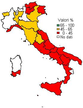 Persone 5-69enni che hanno riferito di aver eseguito una RICERCA DEL SANGUE OCCULTO negli ultimi 2 anni all interno o al di fuori dei programmi organizzati (%) (Proxy programma organizzato = test