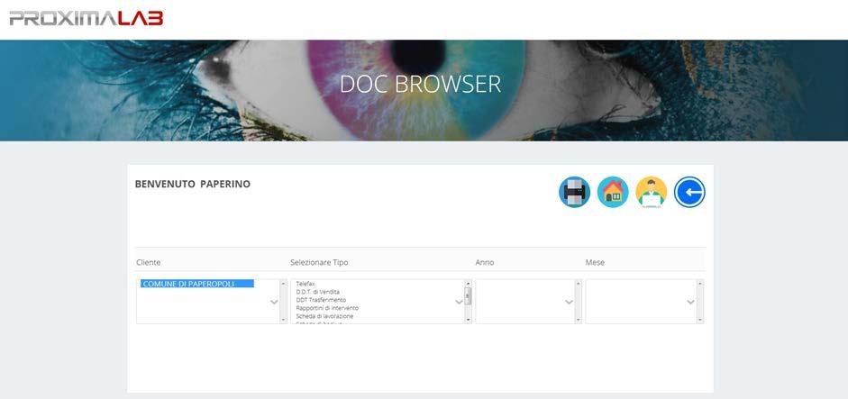 5. DOC BROWSER La sezione Doc Browser è una sezione di sola consultazione, dove è possibile visualizzare una serie di documenti generati da Proxima Lab.
