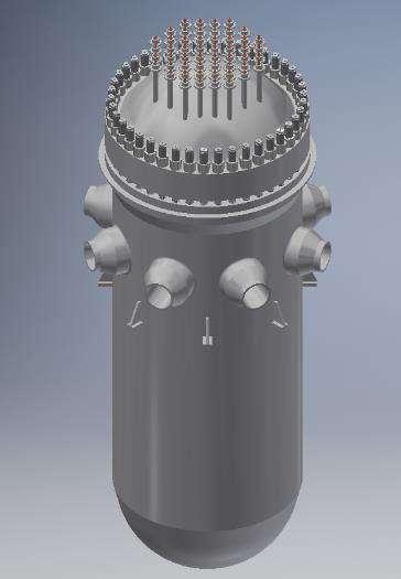 Reactor Pressure Vessel Il recipiente in pressione del reattore è costituito essenzialmente da un contenitore con fondo e testata emisferica L altezza complessiva è di 11,74 m e un diametro esterno