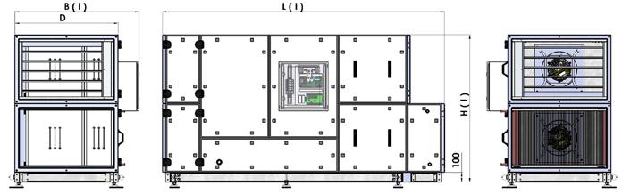 Dimensioni Zehnder ComfoAir XL-A 2200 / 3300 / 4400 / 6000 installazione all interno (I) Dimensioni Zehnder ComfoAir XL-A 2200 / 3300 / 4400 / 6000 installazione all esterno (O) Modello L 1) B H 2) D