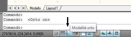 2 Sussidi didattici per il corso di Tecnologie e tecniche di rappresentazione grafica 3) Attivare la modalità ortogonale premendo il pulsante ORTO sulla barra di stato.