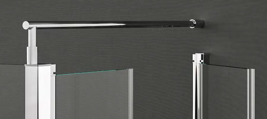 Swivel door + Fixed glass for swivel door Maniglia in acciaio inox. Stainless steel handle. Supporto parete fissa in acciaio inox.