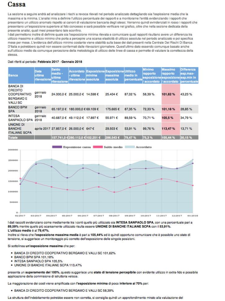 Analisi dati di cassa Dalla sezione successiva inizia l analisi specifica dei dati, con evidenza agli sconfini rilevati, ai rischi a revoca e all