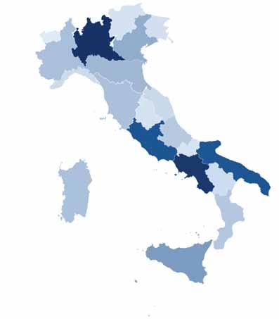 Struttura del settore La distribuzione per regione: nelle regioni del Sud si trova la maggior parte delle imprese della sicurezza La distribuzione per regione.