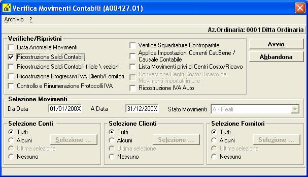 Verranno esposte solo le operazioni di chiusura dei conti senza effettuare ulteriori ricerche. Selezionarle e cancellarle. Ripetere l operazione con la selezione A Apertura Automatica.