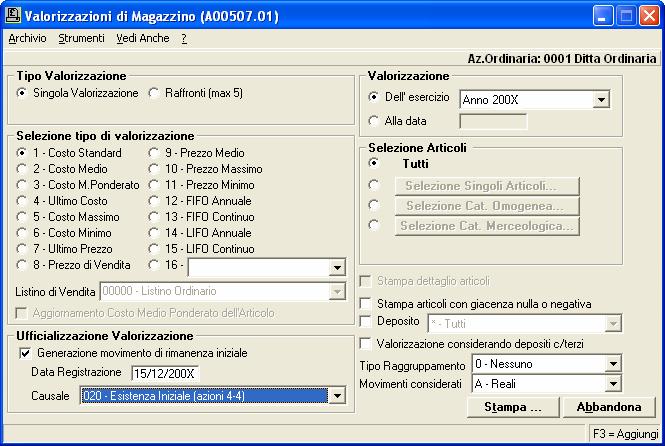 Le registrazioni automatiche di rimanenza si ottengono dalla procedura di valorizzazione di magazzino (Magazzino Gestione fiscale Valorizzazioni magazzino) tramite l attivazione della casella