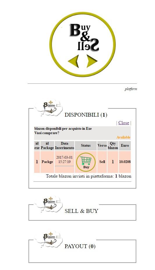 Accesso al wallet Acquisto Blazon sulla piattaforma Buy&Sell Si aprirà la seguente