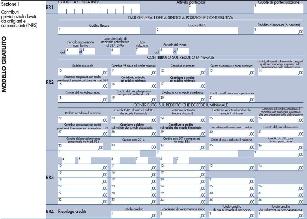 Quadro RR Contributi previdenziali Il quadro RR Contributi previdenziali - è composto da tre sezioni: SEZIONE I SEZIONE II SEZIONE III Contributi previdenziali dovuti da artigiani e commercianti;