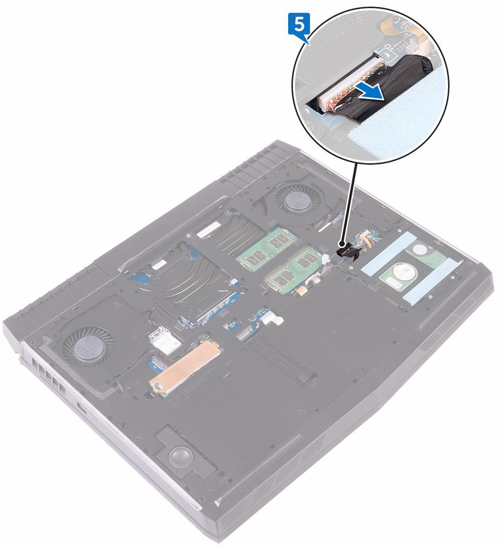 5 Scollegare il cavo della batteria dalla scheda di sistema.