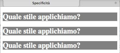 Esempio 1 <style type="text/css"> h2.bianco { color: white; } h2 { color: red; background: grey; }.classe1 { color: red; background: grey; }.