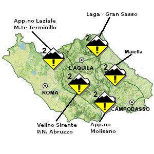 NO LAZIALE MONTE TERMINILLO 1300 1600 00/040 000 1400 LAGA GRAN SASSO 1200 1400 00/050 000 1400 MAIELLA 1100 1400 30/100 000 1200 APP.NO MOLISANO 1200 1400 30/100 000 1400 VELINO SIRENTE P.N. ABRUZZO 1200 1400 30/50 000 1400 VALANGHE OSSERVATE - Piccole valanghe spontanee a lastroni di superficie.