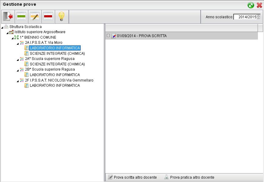 Gestione Prove La funzione di gestione prove è quella mediante la quale il docente può programmare le varie prove scritte e pratiche durante l'anno scolastico (è possibile farlo anche direttamente