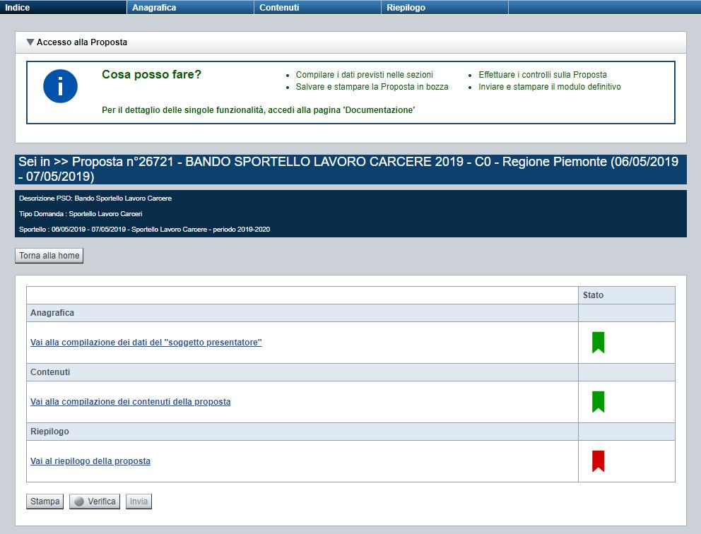 4. Indice L accesso è possibile: dalla pagina Home, selezionando l icona modifica in corrispondenza di una domanda presente nell elenco dei risultati della ricerca; dalla pagina Home, premendo il