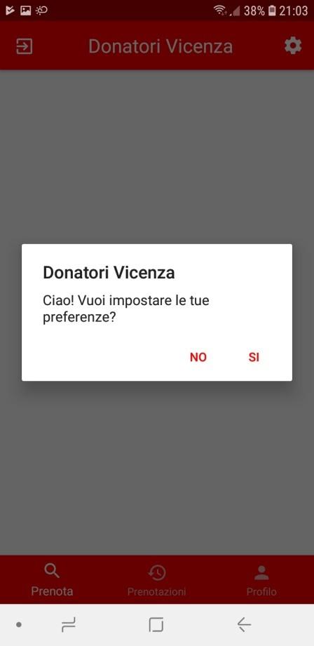 Entrando la prima volta, al donatore verrà richiesto di impostare le proprie preferenze,